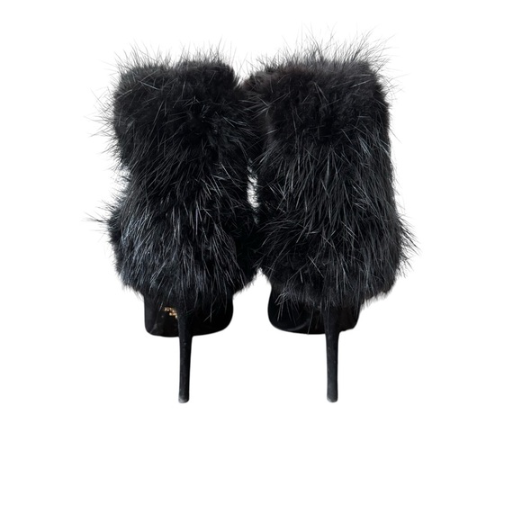 Prada Calzature Donna Camoscio Fur Trimmed Ankle Heel Boot Black (Nero) Size 40 - Picture 5 of 12